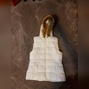 Bongo Cream and Brown Faux Fur Hooded Puffer Vest